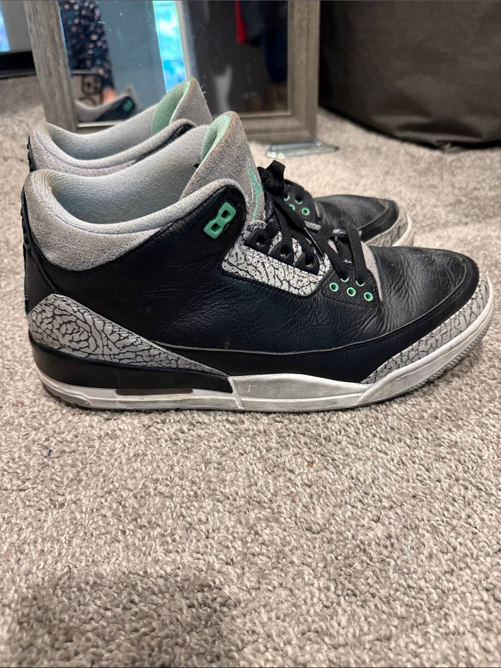Jordan 3 Men's Black and Teal Retro Basketball Sneakers